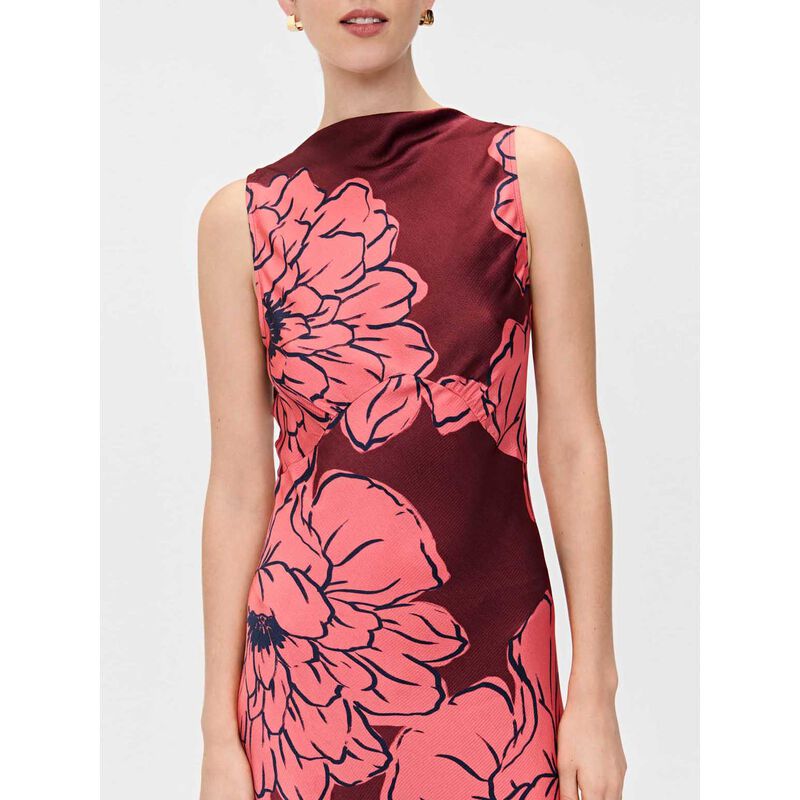 Veronika Maine Coral Peony Satin Maxi Bias Dress image number 2
